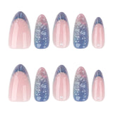 Qfdian  24pcs Aurora Pink Blue Fake Nail Tips 3D Seashells Pattern French Style Almond False Nails Women Girls Romantic Press On Nail