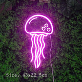 Qfdian  Jellyfish LED Neon Night Light Sign Wall Art  Lamp Xmas Birthday Gift Wedding Party Lucky Cat Dinosaur Neon Lamp Home Decor