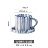 Qfdian Simple Striped Ceramic Teacup Hotel Café Porcelain Coffee Cup 280ml Office Mug Breakfast Bread Dessert Mug Gift Table Decoration