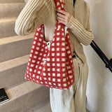 Qfdian  Commuter Shoulder Bag for Girls Large Capacity Portable Shoulder Bag for Friends Gifts Plush Tote Shopping Bag