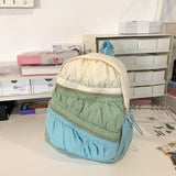 Qfdian Contrast Color Patchwork Pleated Backpacks College Casual Travel Bags for Women Y2k Aesthetic All Match Trendy Simple Schoolbags