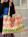 Qfdian  Vintage Grunge Patchwork Harajuku Women's Handbags Women Preppy All Match Y2k Bow Shoulder Bags Streetwear Trendy Underarm Bag