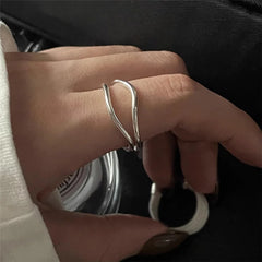 Silver Colour Unique Lines Ring For Women Jewelry Finger Adjustable Open Vintage Ring For Party Birthday Gift