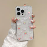 Qfdian Transparent Strawberry Pearl Bow Soft Phone Case for iPhone 16 Pro Max Fundas Cover for iPhone 11 12 13 14 15 Pro Max Back Cover