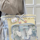 Qfdian  Japanese Y2k Fashion Kawaii Shoulder Handbags Transparent Bow Chic Crossbody Ita Bag Patchwork Fashion Sweet All Match Tote Bags