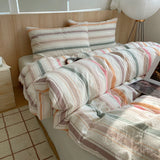 Qfdian  Ins Nordic Bedding Set Striped Pure Cotton Duvet Cover Set Skin-Friendly Single Twin Full Queen Size Flat & Fitted Sheets Set