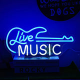 Qfdian  Guitar Neon Sign Blue White Live Music For Wall Decor LED Light Sign Letter Neon Light Art Decorative Light For Music Studio