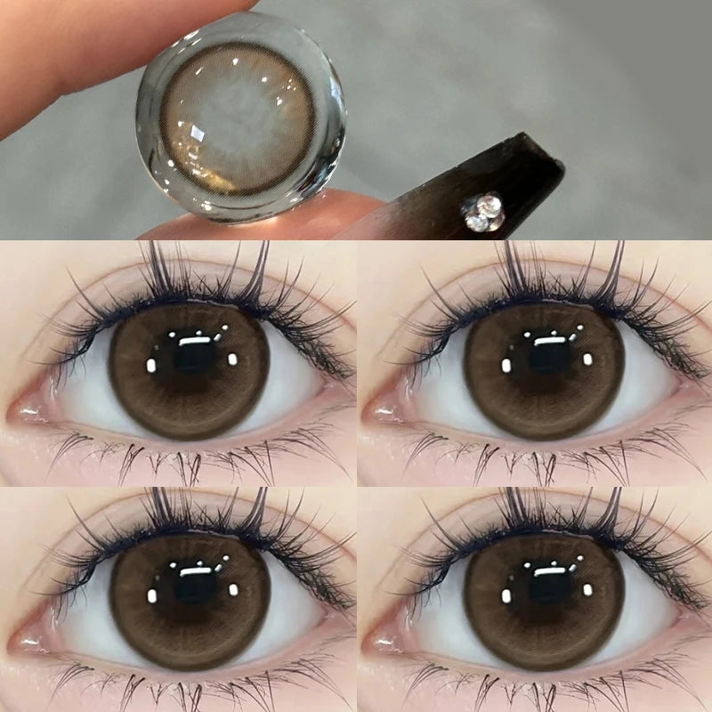 YIMEIXI 2pcs Yearly High Quality with Diopter Myopia Fashion Round Beauty Pupil Natural Contact Lenses for Eyes