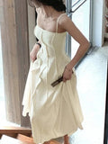 Qfdian  Elegant Vintage Women's White Chiffon Dress with Spaghetti Straps for Women Sleeveless Casual Partyidos Fashion Robe Clothes