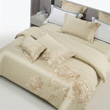 Qfdian 4Pcs Luxury Flowers Embroidery 1400TC Egyptian Cotton Red Wedding Bedding Set Duvet Cover Set Flat/Fitted Bed Sheet Pillowcases