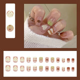 Qfdian  24pcs Spring Day Little Fresh False Nails Gradient Line Dot Love Heart Designs Press On Nails Pink Short Square Fake Nail Tips