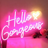 Qfdian  LED Neon Sign Hello Gorgeous Neon Sign Wall Decor for Family Wedding Birthday Background Bachelorette Party Dimmable Switch