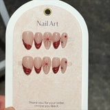 Qfdian  10pcs 3D Flower Handmade Press on Nails Short Almond False Nails Shiny Cat Eye Stick on Nail Metal Bowknot Delicate Nails Pink