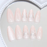 Qfdian  24Pcs Pink Almond Press-On Nails Glossy Sweety Heart Patterns False Nail Tips with Cat Eye, Mirror Disign for Women&Girls Wear