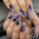 Qfdian  24pcs Smudging Blue False Nails Gentle Almond Gold Star Patterns Press On Nails Romantic Wearable Fake Nail Spicy Girl Manicure