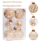 Qfdian  6Pcs/box Transparent Christmas Ball Ornaments Wrap Hemp Rope Rattan Balls Christmas Tree Hanging Decorations Wedding Party Decor