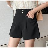Qfdian  High Waist Wide Leg A-Line Shorts Women Korean Fashion Loose Casual Black Shorts Female New Summer Pocket Beige Shorts
