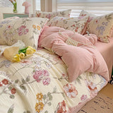 Qfdian Floral print French Style Bedding Set Bubble cotton Duvet Cover Set Washed Cotton Flat Sheet set Queen For Girl Decor Home