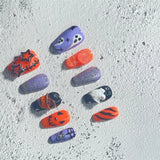Qfdian Halloween Handmade Press on Nails y2k Pumpkin Full Cover Fake Nails Spice Girls Glitter Wearable Nail Tips Manicure Mixing Color