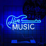 Qfdian  Guitar Neon Sign Blue White Live Music For Wall Decor LED Light Sign Letter Neon Light Art Decorative Light For Music Studio