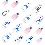 Qfdian  24pcs Simple Blue Bowknots Press On Nails Glossy White Edge French Style Flower Brid Pattern Spring False Nails Almond Fake Nail