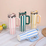 Qfdian  Thermal Bottle With Straw Handle and Lids Drinkware Hot Cold Stainless Steel Thermos Portable Car Coffee Cups Thermal Mug