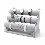 Qfdian  3Layer Velvet Jewelry Holder Multifunctional Space Saving Bracelet Chain Watch T-Bar Rack Retro Large Capacity Jewelry Organizer