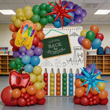 Qfdian  117-Piece Back-To-School Balloon Arch Set, Welcome Back to School Themed Balloon Set, Includes Apple, Crayon, Star Foil Balloons and Colorful Latex Balloons, Suitable for Classroom and Back-To-School Party Decorations
