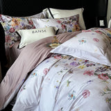 Qfdian Premium 1000TC Egyptian Cotton American Oil Painting Style Flower Print Bedding Set Duvet Cover Bed Sheet Set Pillowcases 4Pcs