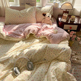 Qfdian  Floral Bedding Set Korean Style Soft Bed Sheet Set Queen King Size Duvet Cover Set No Filling With Pillowcase Bedroom Decor