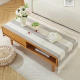 Qfdian  ‌New Nordic Solid Stripe Tablecloth Modern Minimalist Tassel Trim Dustproof Durable Decoration Mats Home Desk Dining Table Cloth