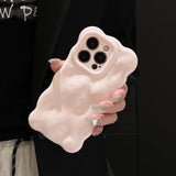 Qfdian Lovely Pink 3D Bubble Gloss Silicone Shockproof Phone Back Cover Fundas Case For iPhone 11 12 13 14 15 16 Pro Max Plus Coque