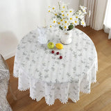 Qfdian Green Flower Table Cloths Round Printed Cotton Farmhouse Table Covers for Kitchen Living Room Dining Washable Picnic Decorations