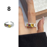 Qfdian  Minimalist Handmade Zircon Ring Simple Design Retro Texture Crystal Ring Irregular Shape Matte Finish Gemstone Ring