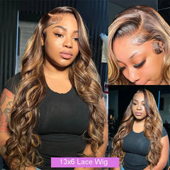 Qfdian Highlight Wig Body Wave Honey Blonde Ombre Lace Front Wig 13x6 HD Lace Frontal Wig Colored 100% Human Hair Wigs For Black Women