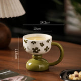 Qfdian  Retro Ceramic Mug Hand Painted Tall Coffee Cup with Handle Mug Milk Oatmeal Ice Cream Water Cup Kitchen Accessory Drinkware Gift