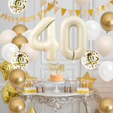 Qfdian  Sand White Gold Beige 40th Birthday Party Decorations 40th Birthday Balloons Happy 40th Birthday Banner Cake Toppers 40 Balloons