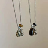 Qfdian Korean Colorful Stones Geometric Pendant Necklace for Women Simple Metal Grape Cluster Clavicle Chain Sweater Chain Jewelry Gift