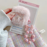 Qfdian cute pink bow soft plush fluffy bluetooth headphone protector case for airpods 1 2 3 4 pro 2 protective cover luxury bracelet