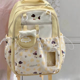 Qfdian  High-capacity Kawaii Girls Travel Backpacks Y2k Women Students Cellphone Bags Patchwork Contrast Color Cartoon Print Schoolbags