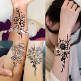 Qfdian  19 Sheets 3D Sexy Flower Temporary Tattoos For Women Neck Arm Black Fake Tattoo Sticker Waterproof Small Sketch Tatoo Decoration