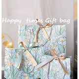 Qfdian  6Pcs Pastel Tulip Print Portable Paper Gift Bag with Ribbon for Festival Weddings Souvenir Teachers' Day Cloth Store Packing Bag