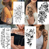 Qfdian  Waterproof Temporary Tattoo Sticker Flowers Roses Lilies Peonies Geometric Patterns Body Art Arm Fake Tattoos Sleeve Women Men