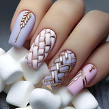 Qfdian 24pcs Mid-length French False Nails Leopard Print Gradient Design Fake Nail Ballet Datachable Press on Nails Finished Manicure