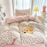 Qfdian  ‌Ins-style Class A ultra-soft double-layer yarn washed cotton 4-piece set, cute quilt cover, student dormitory single and double