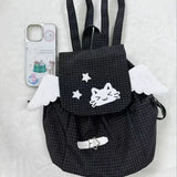 Qfdian  Japanese Sweet Kawaii Wings Backpack Y2k Aesthetic Fashion Plaid Women Schoolbags Casual All Match Ins Star Backpacks Streetwear