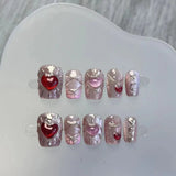 Qfdian 10PCS Wearable Handmade Press On Nails Pink y2k Designed Fake Nail Reusable Artificial Manicuree Art Nail Tips For Girls