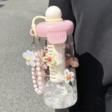 Qfdian  Cute Bow Flower Tea Glasses With Straw Bottle Cold Coffee Cups Women Glass Tumbler Juice Milk Tea Water Separation Drinkware Cup