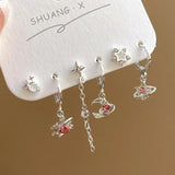 Qfdian 6PCS Y2K Punk Crystal Star Moon Pendant Earring Set For Women Girl Men Gothic Vintage Aesthetic Grunge Jewelry Ear Accessories