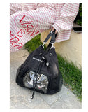 Women Grunge Drawstring Simple Backpacks Y2k Aesthetic Casual All Match Ita Bags Trendy Students Vintage Transparent Schoolbags